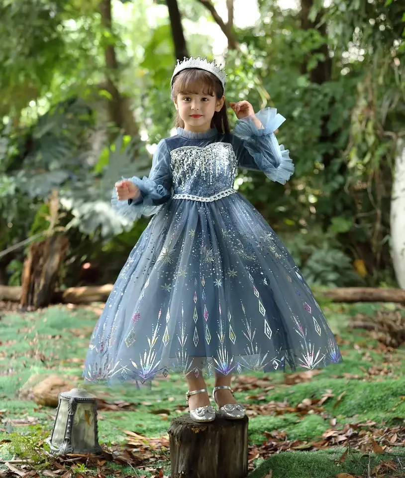 Winter Elsa Dress Kids Wear Long Sleeve Sequined Cosplay Costume Else Anna Fancy Dress