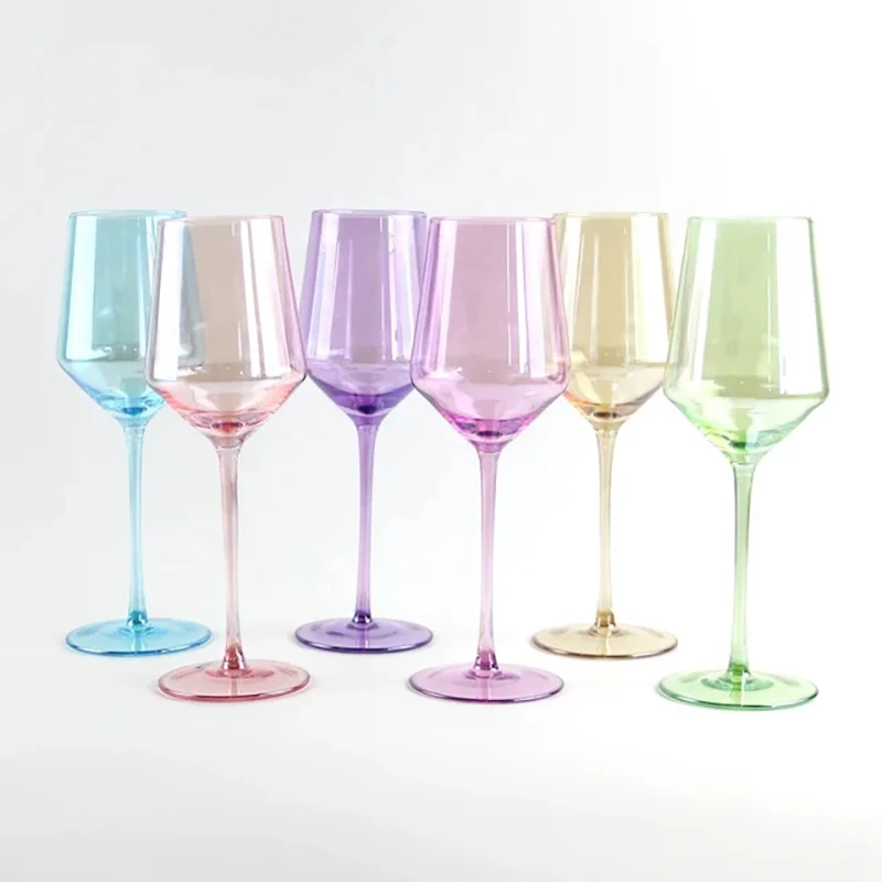 Custom iridescent luster colored wine glass high stem red wine glass for wedding restaurant