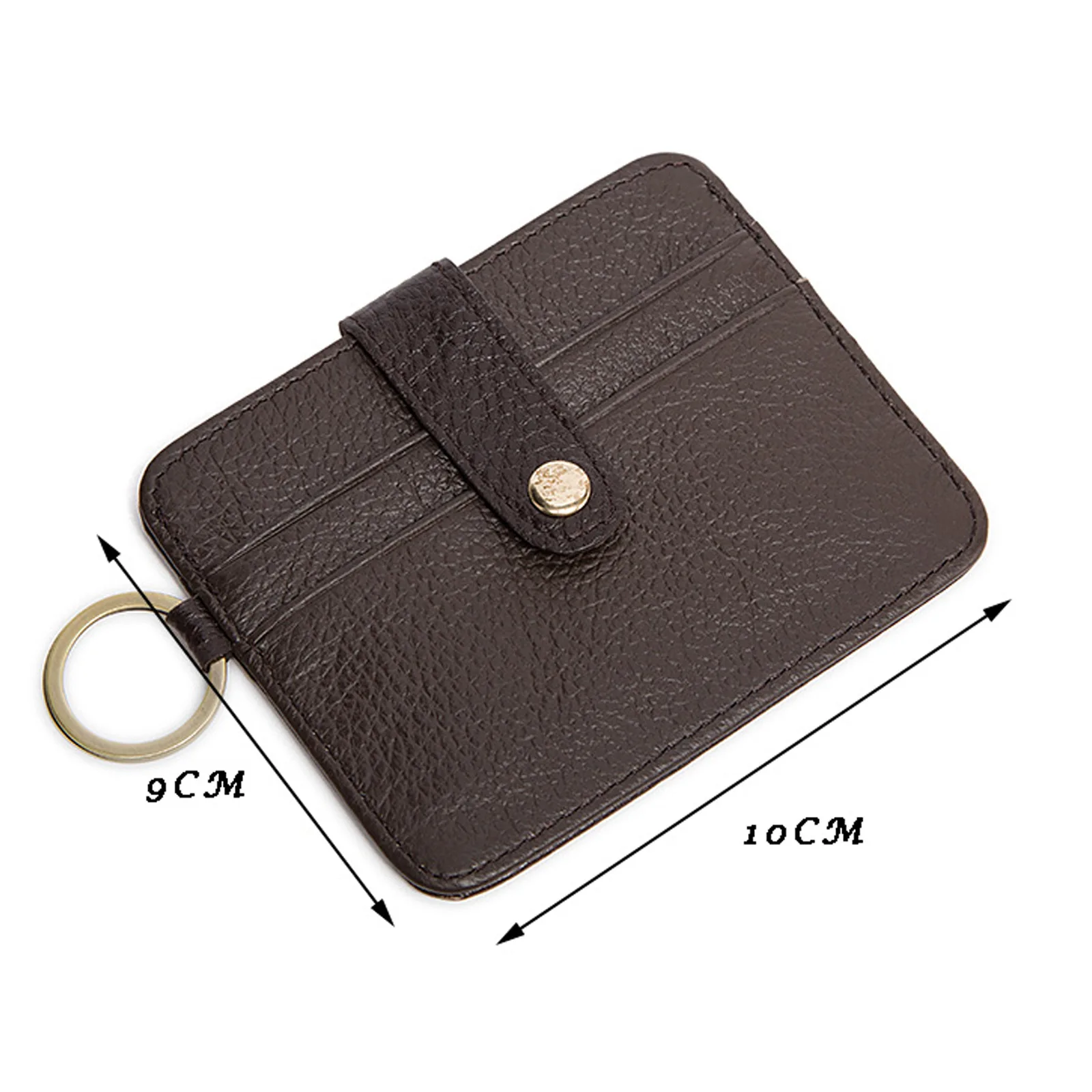 Black simple leisure first layer cow leather  foreign trade wholesale thin credit card wallets unite gold key links
