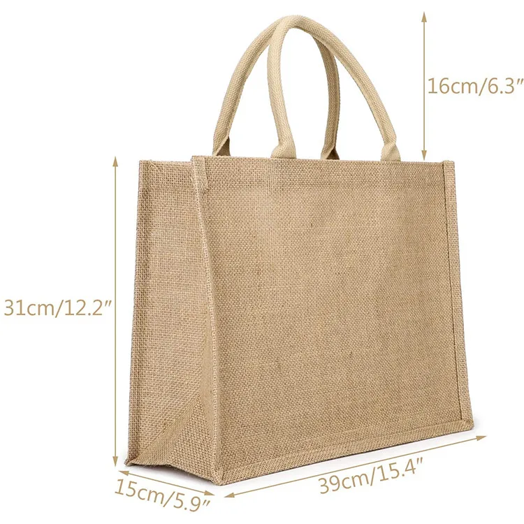 Customizing printed Eco friendly Fancy Reusable Beach tote Grocery Jute Gift bags for shopping