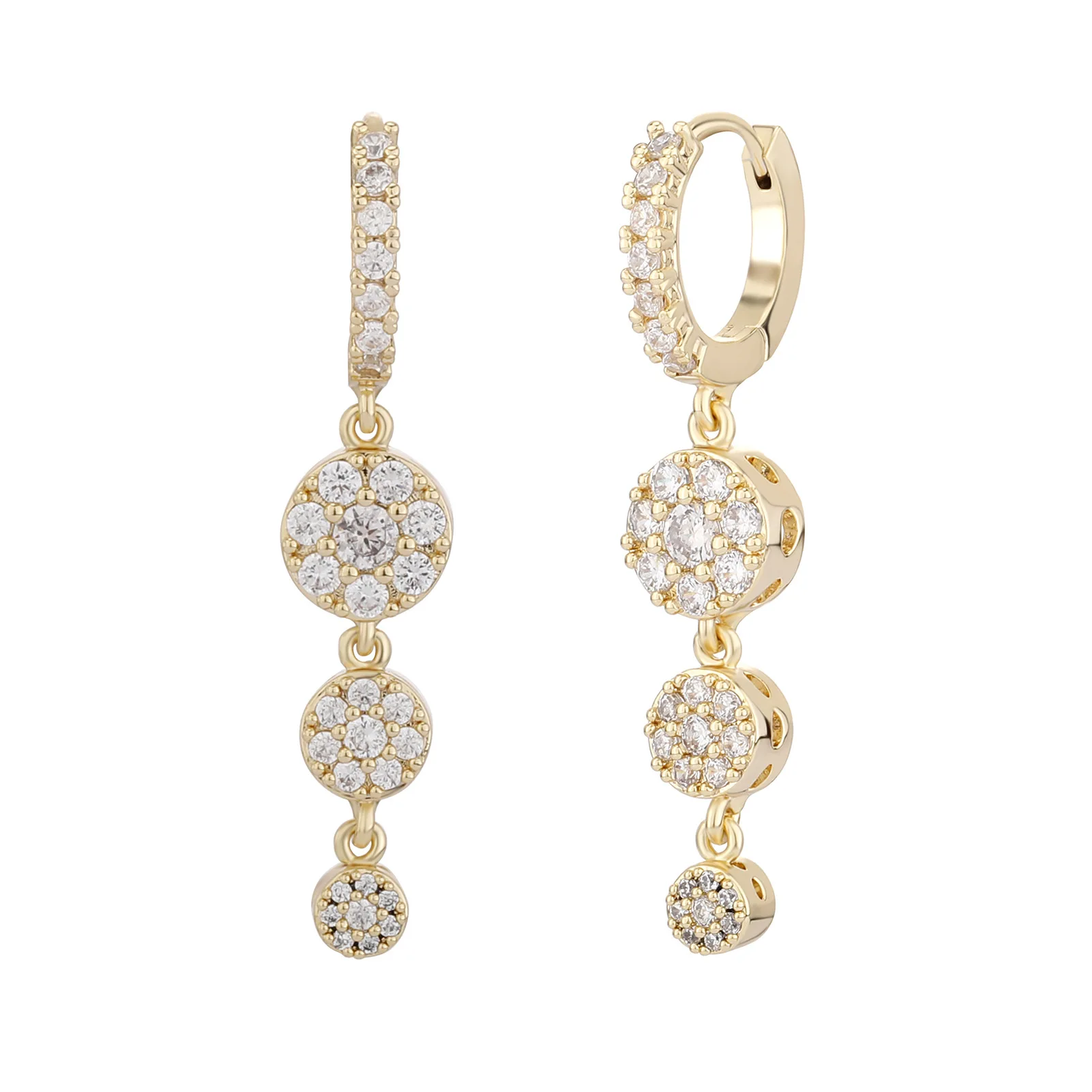 Hip Hop Diamond Drop Tassel Earrings Personalized Hiphop Brass Gold Plated Earrings For Men
