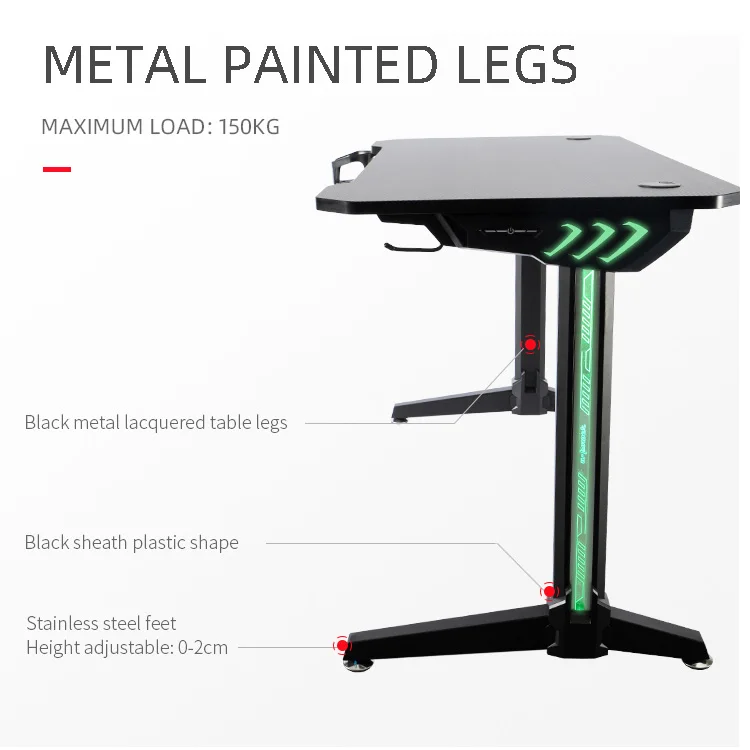 Gaming Table with 9 LED Lights Modern Computer Gaming Desk Furniture