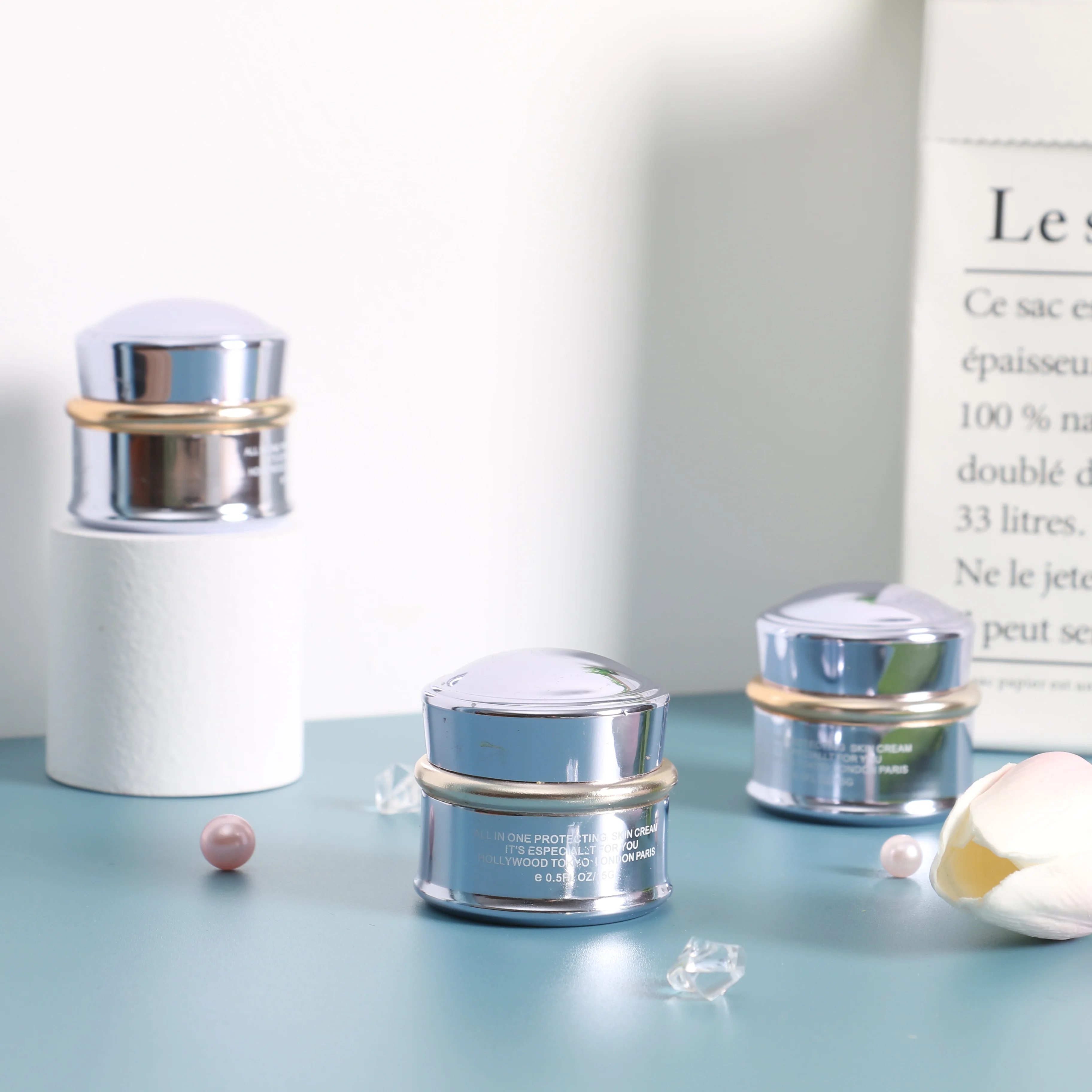 Fancy Elegant Lotion Cream Jars for Cosmetics Gold Small Aluminum 15g 30g 50g Skin Care Cream Glass Metal Customized