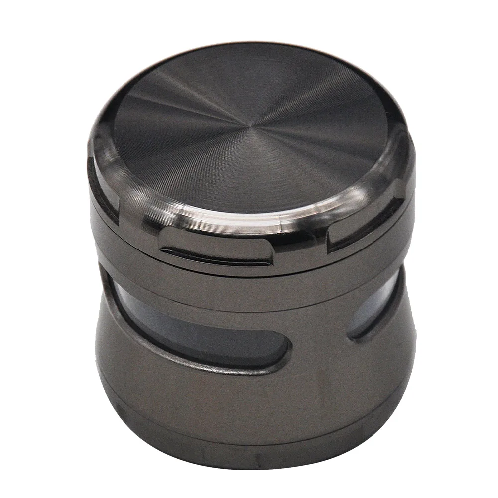 Wholesale Custom Logo Zinc Alloy Metal Green Black Color With Observation Window 63MM 4 Parts Herb Grinder Pepper Mill Crusher