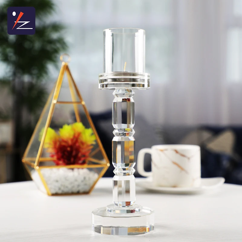 Exquisite Crystal Tall Glass Tubes Candelabra Crystal Pillar Candle Holders for Decoration