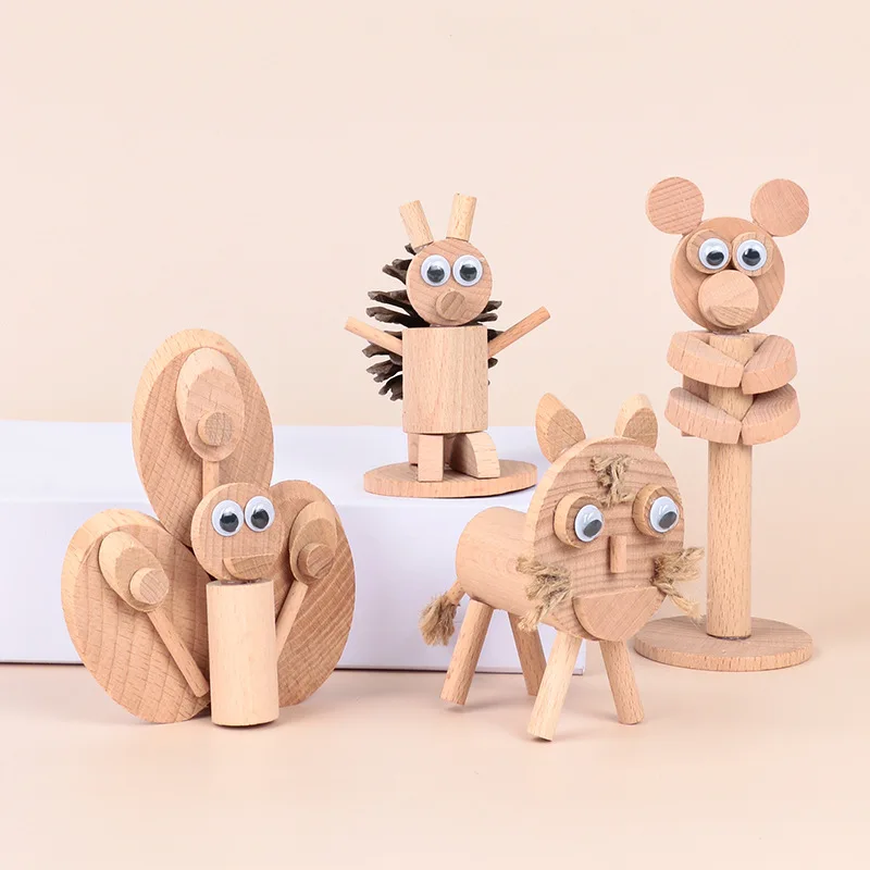 Diy wooden animals wooden chips wooden post handmade toys for children wooden diy toy