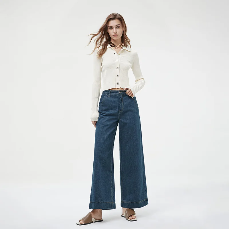 Quality  retro loose wide-leg jeans for women with high waist, slim temperament and versatile granny pants