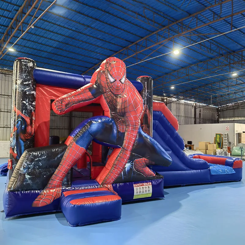 Commercial spider man bounce house slide inflatable bouncer house  bouncy castle party rental Combo With Pool obstacle