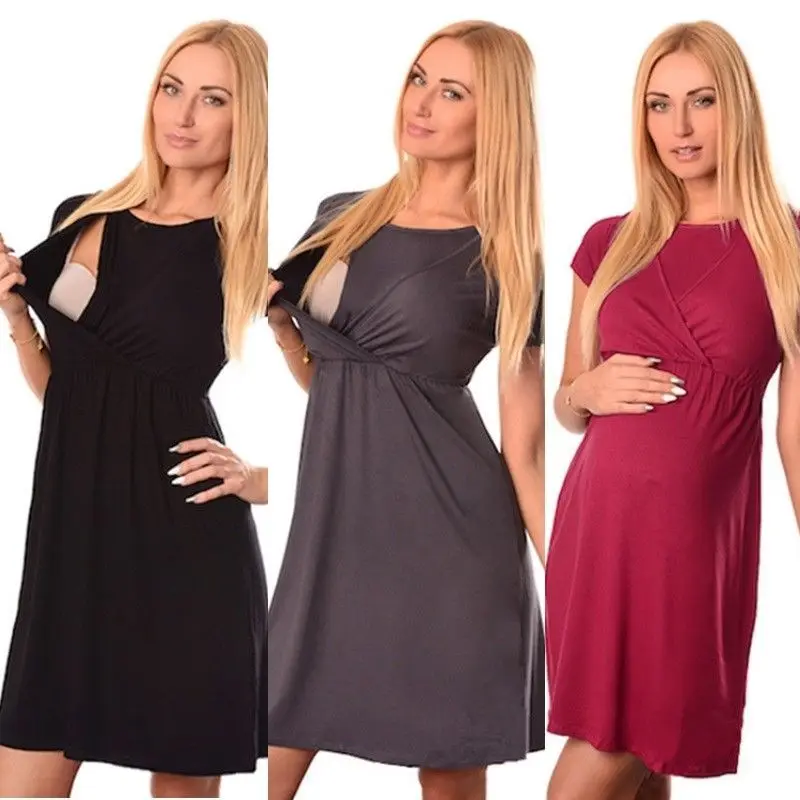 
HOT Amazon Maternity Dress Soft fashionable Breastfeeding Pregnant Women Dress 