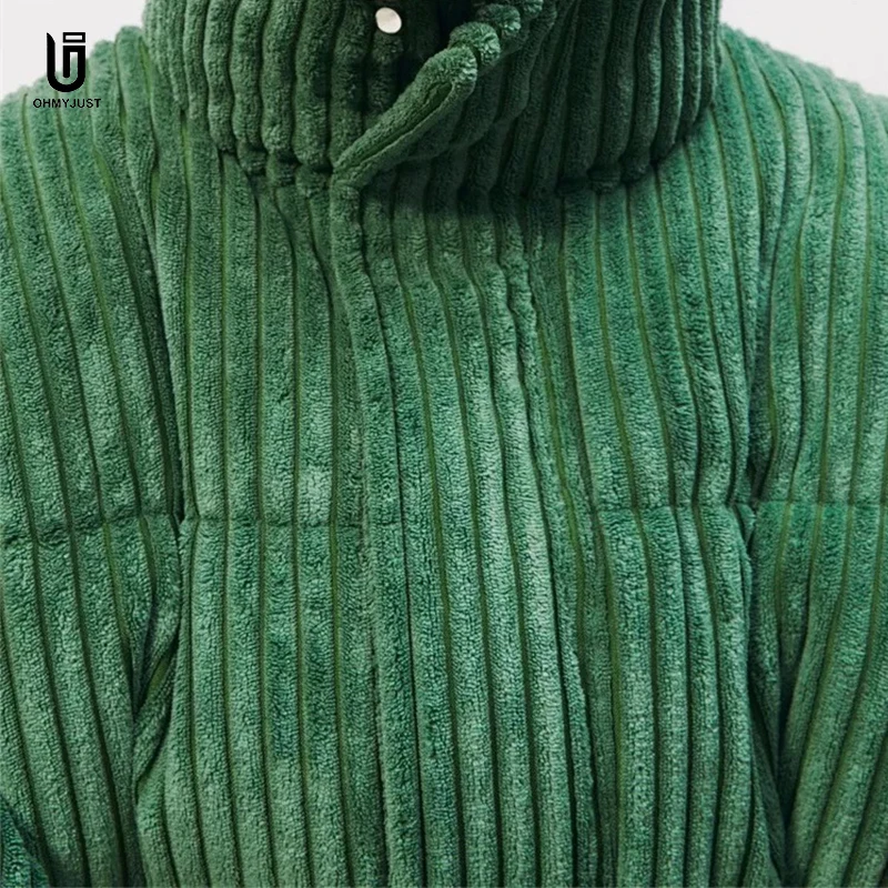 Customized Logo Oversized Jacket Casual Thick Corduroy Warm Heavy Weight  Down Coat Winter Men Quilted Puffer Jackets
