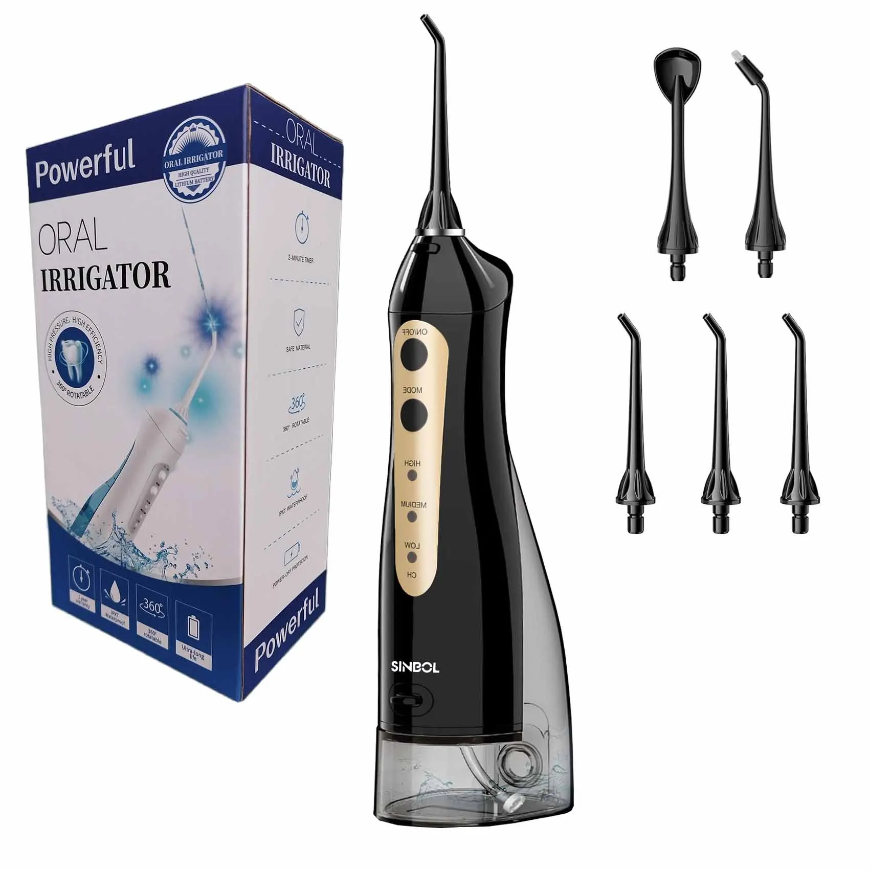 SINBOL Rechargeable Portable 300ML Cordless Oral Irrigator Electric Oral Care Dental Water Flosser for Teeth Cleaning