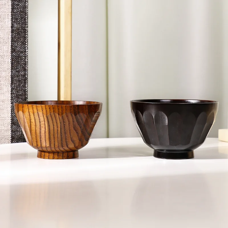 Japanese Style Wooden Bowl Natural Wood Bowls Tableware for Fruit Salad Noodle Rice Soup Kitchen Utensil Dishes Handmade Crafts