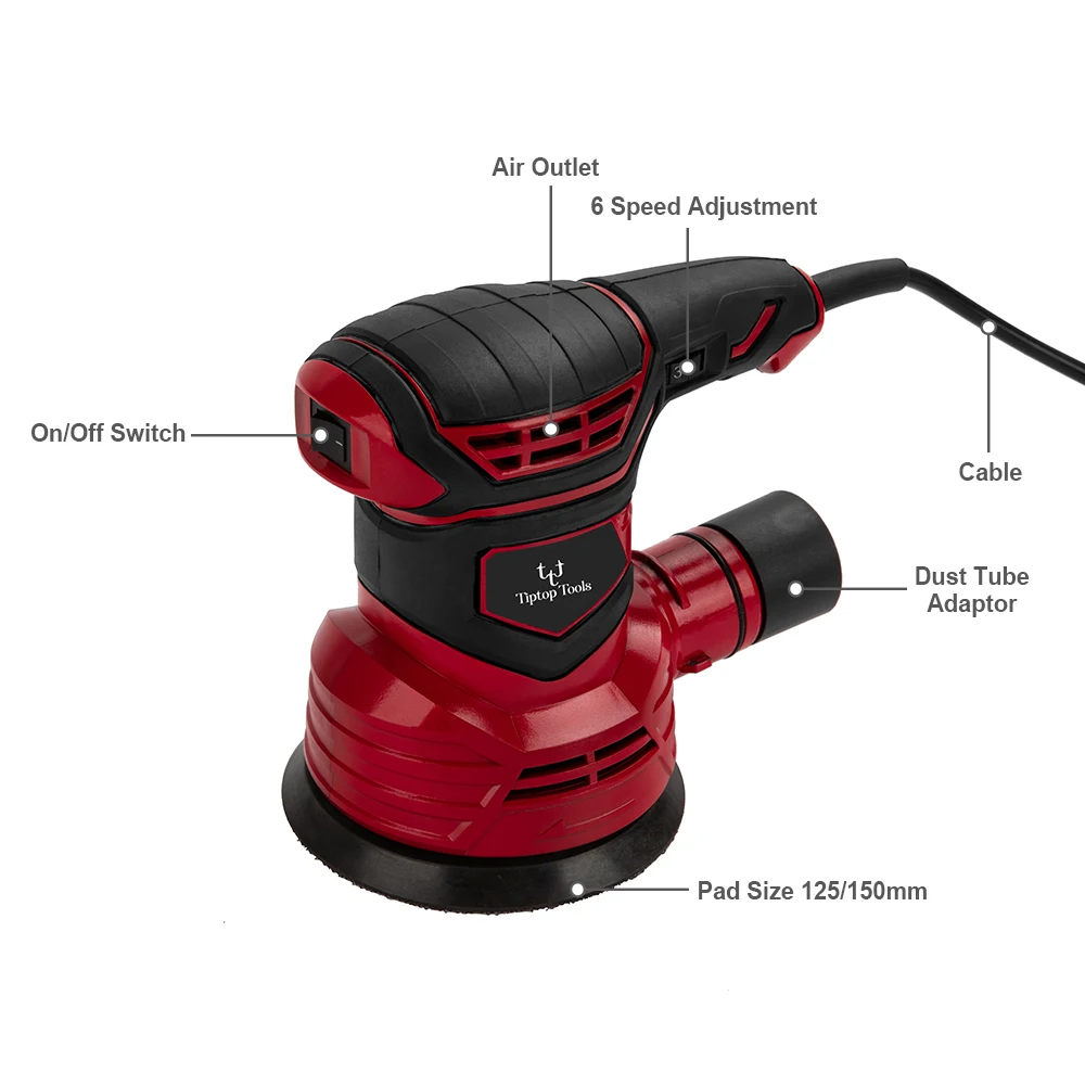 Hot Sale 5 inch Random Orbital Sander 125mm 350W Variable Speed AC Corded Electric Dual Action Palm Sander For Woodworking