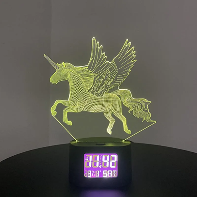 3D Illusion LED Night Light,Visual Creative 7 Colors Gradual Changing Table Lamp Alarm Clock for Holiday Gifts Home Decorations