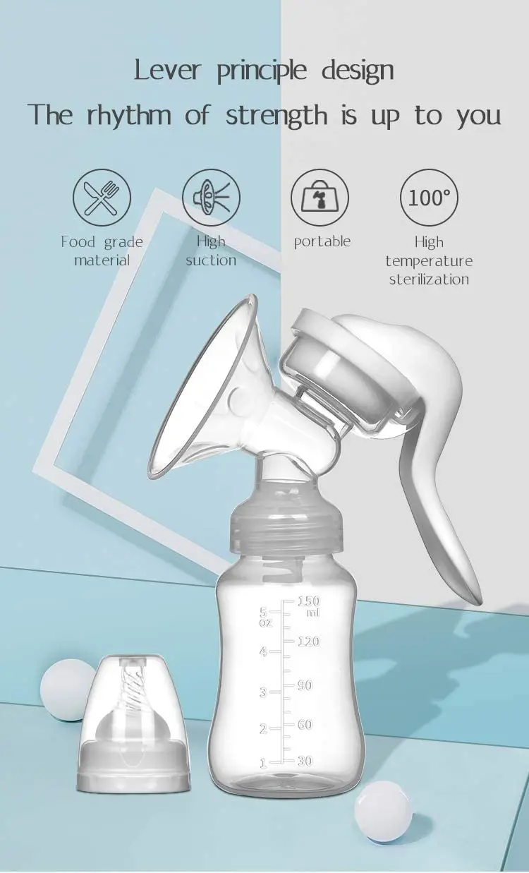Color Box Packing 150ml Manual Breast Pump with Bottle Lid Silicone Milker Milk Extraction Breast Milk Pump