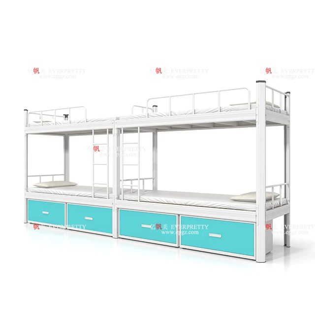 Dormitory Furniture Metal Double Metal Iron Bunk  Bed Designs with Storage Cabinets