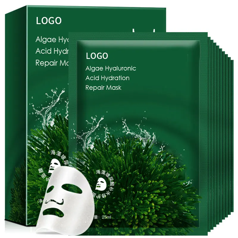Private label organic skin care face mask sheet moisturizing brightening algae hyaluronic acid hydration repair mask
