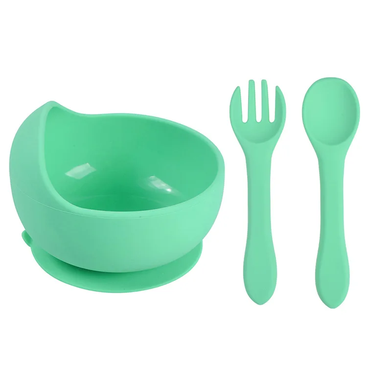 New product baby feeding silicone suction bowl spoon fork kids dining feed set for children