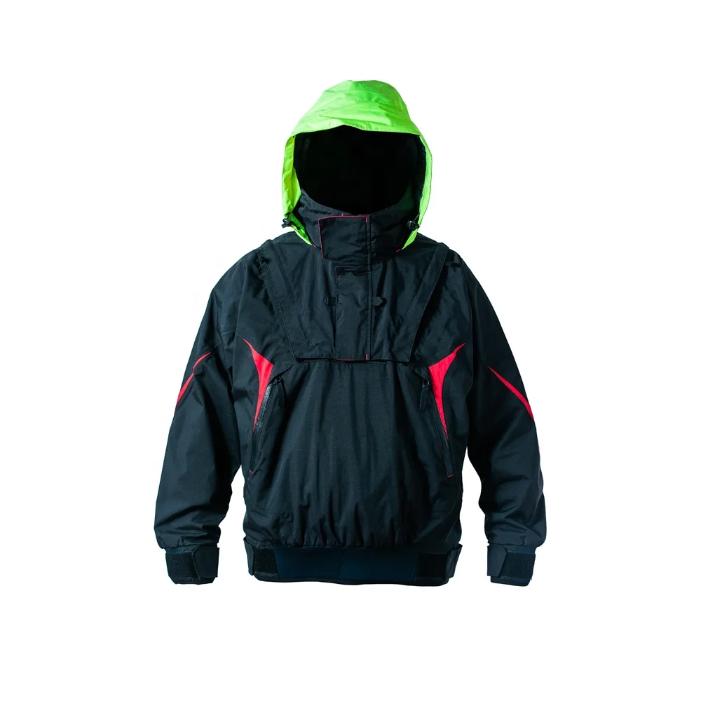 Custom waterproof sailing jacket removable bib collar foul weather gear men offshore wading jacket pullover quarter zip