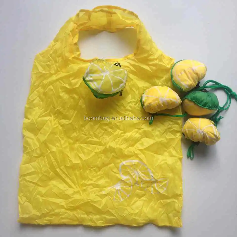 Wholesale Cheap Promotion Nylon Gift Creative Design Fruit Shape Folding Reusable Bags Lemon Shape Foldable Shopping Bag