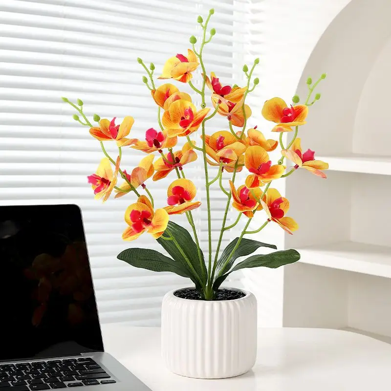 Высокое качество Орхидея цветок бонсай искусственный реальный сенсорный круглый горшок для домашнего декора