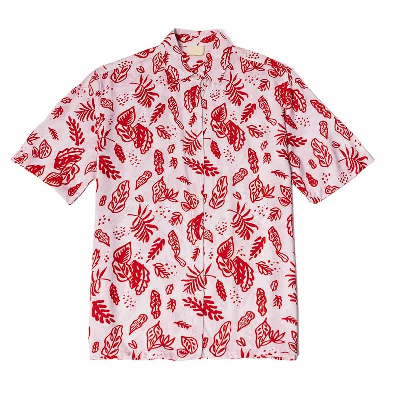 Red Color Mens Vintage Floral Hawaiian Shirt Custom Colorful Print Beach Wear Hawaiian Shirt