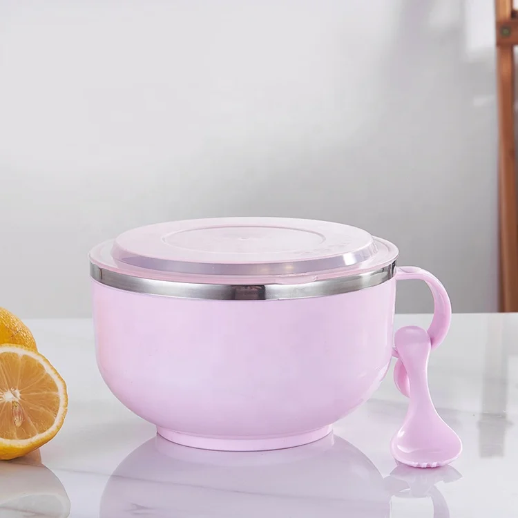 
Noodle Bowl With Lid Handle Stainless Steel Plastic Leak-Proof Food Container Bowl 