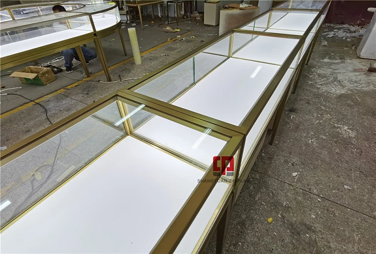 Luxury store metal stainless steel glass showcase High-end jewelry store display counter Leather hard case locker