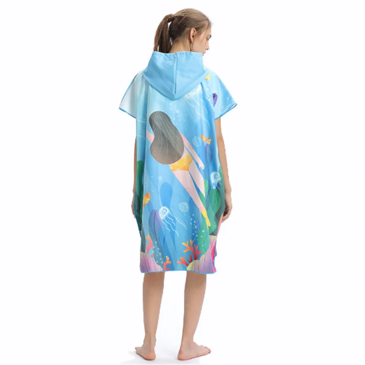 Alibaba supplier hooded beach towel changing robe poncho surf swimming poncho towel