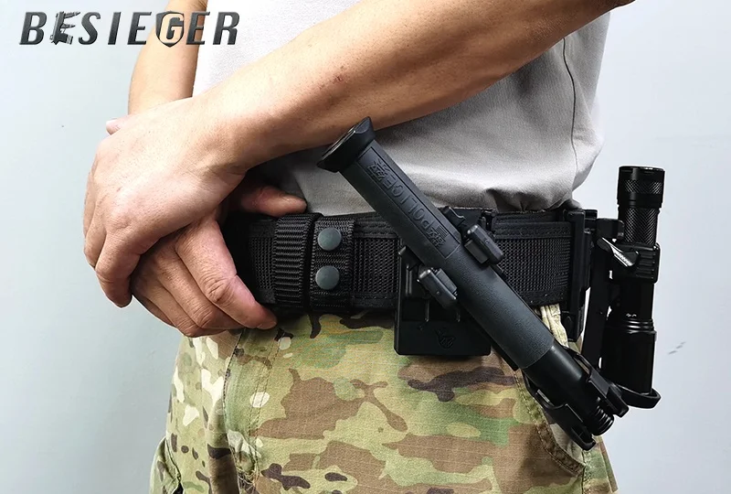 Quick exchange, rotatable and adjustable side open tactical flashlight leather case, suitable for police flashlight