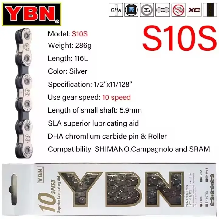 YBN Bicycle Chain MTB Mountain Road Bike Chian 8 9 10 11 12 Speed Hollowed Bicycle Chains 116 128 Links Silver YBN Chian