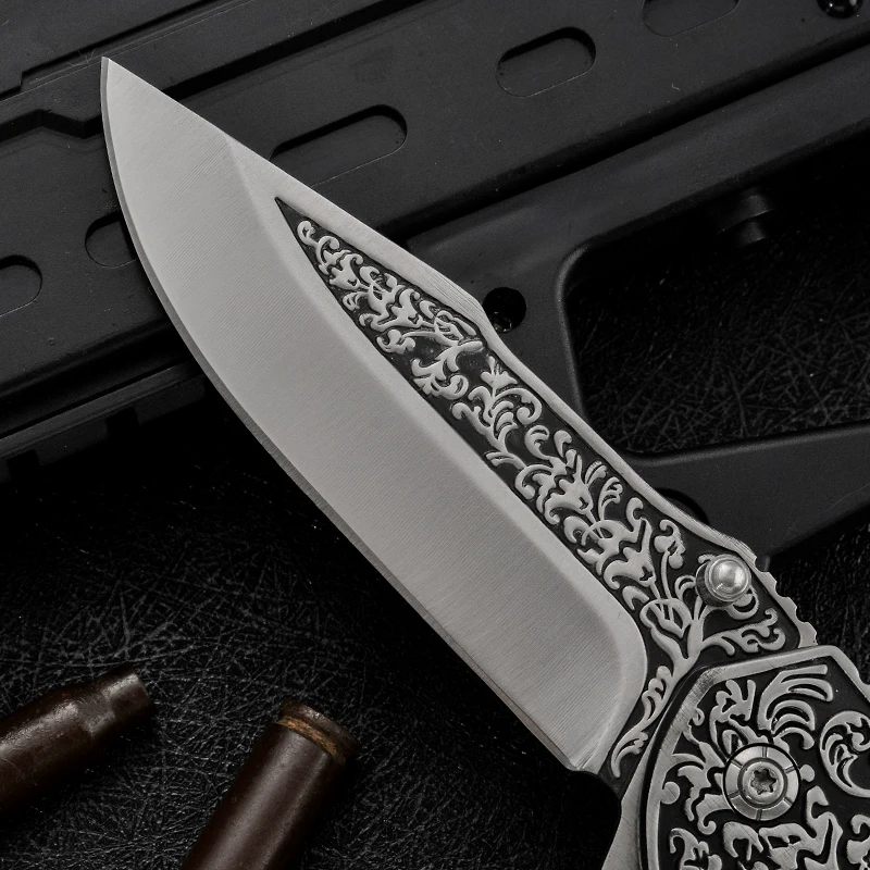 Free Sample Wholesale Outdoor Field Fold Self Defense Survival Camping Wooden Blank Pocket Knife With Flower Texture Carving