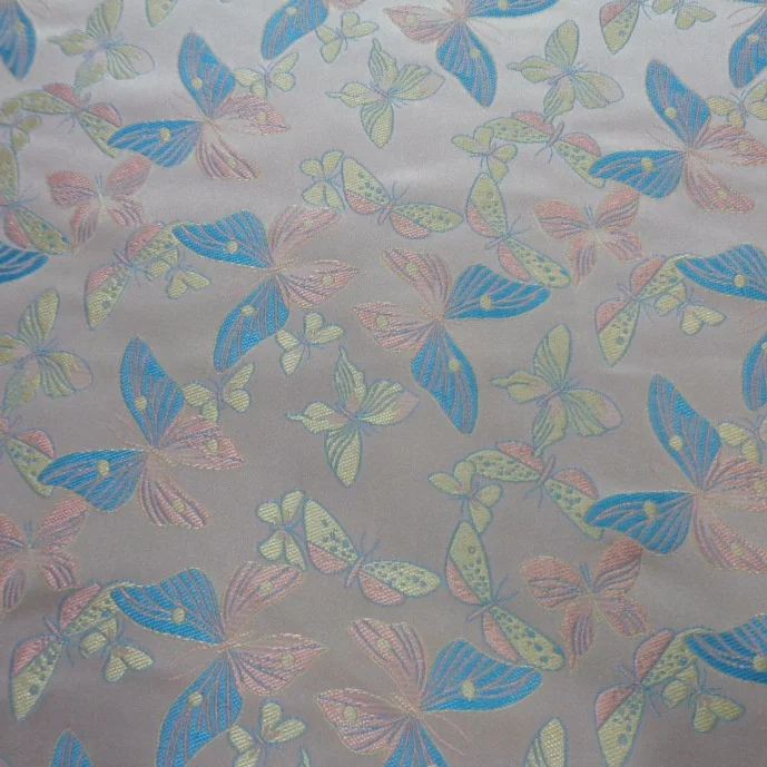100% Polyester Satin with Colorful Butterfly Jacquard Fabric for Tang Costume Hanfu Dress Apparel