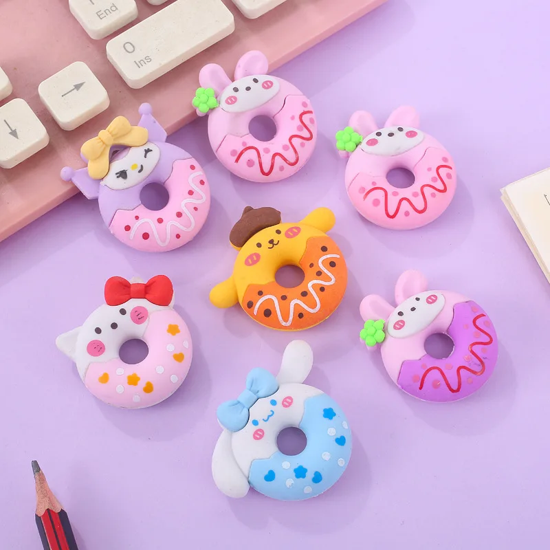 Мультфильм пончики резиновые Мультяшные животные в форме котенка Cinnamoroll Kuromi ластики съемные студенческие небольшие призовые канцелярские товары оптом