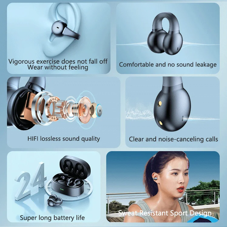 Private Model New Design Factory Price Clip Headphone Sports Hi-Fi Stereo Low Latency TWS Wireless Earbuds for iphone