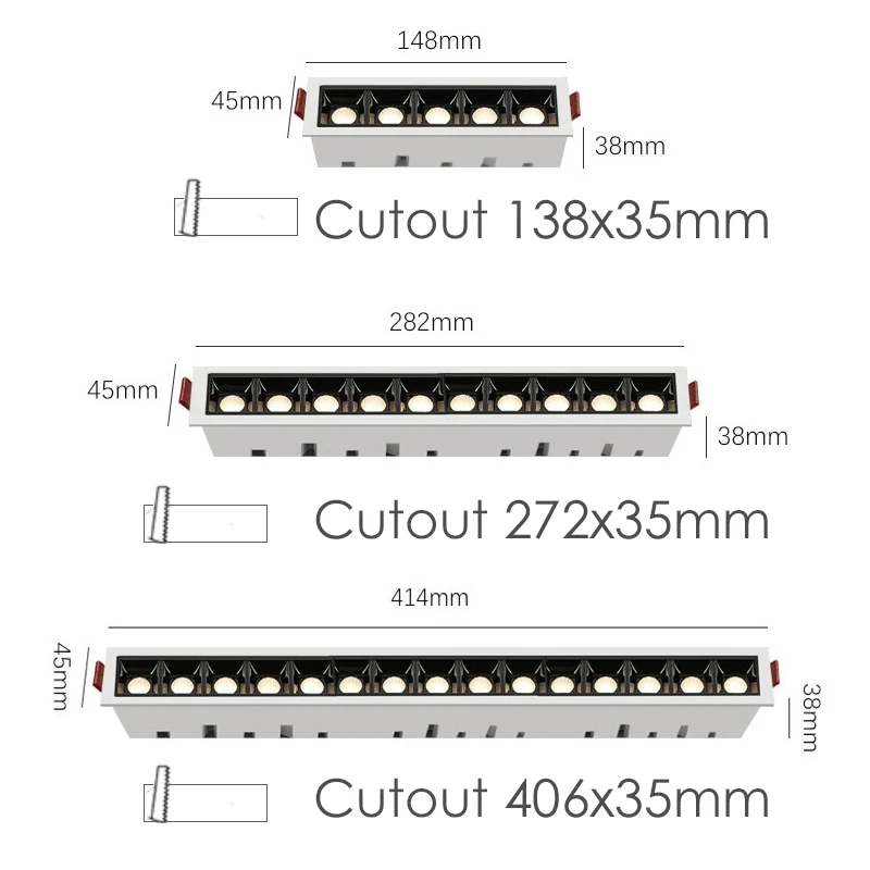 Modern Energy Saving Office  Multiple Heads Aluminum Down Light 20W LED Grille Linear Lamp Ceiling Recessed Grille Light Led