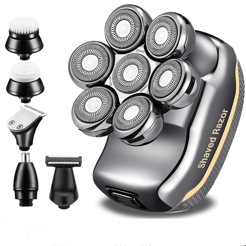 Multifunctional 7D Head Shavers For Bald Men 6 In 1 Electric Rechargeable Cordless Razor For Men