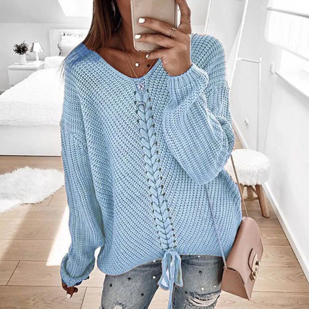 Для женщин с длинным рукавом v-образным вырезом вязанные кардиганы плюс размера 2019 Осень Зима Свободный пуловер Свитера