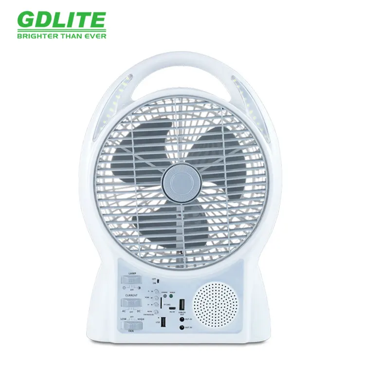 Factory OEM Hot Sell solar table fan 8 inch Multi Function fan with AM FM Radio Rechargeable electric powered Fan