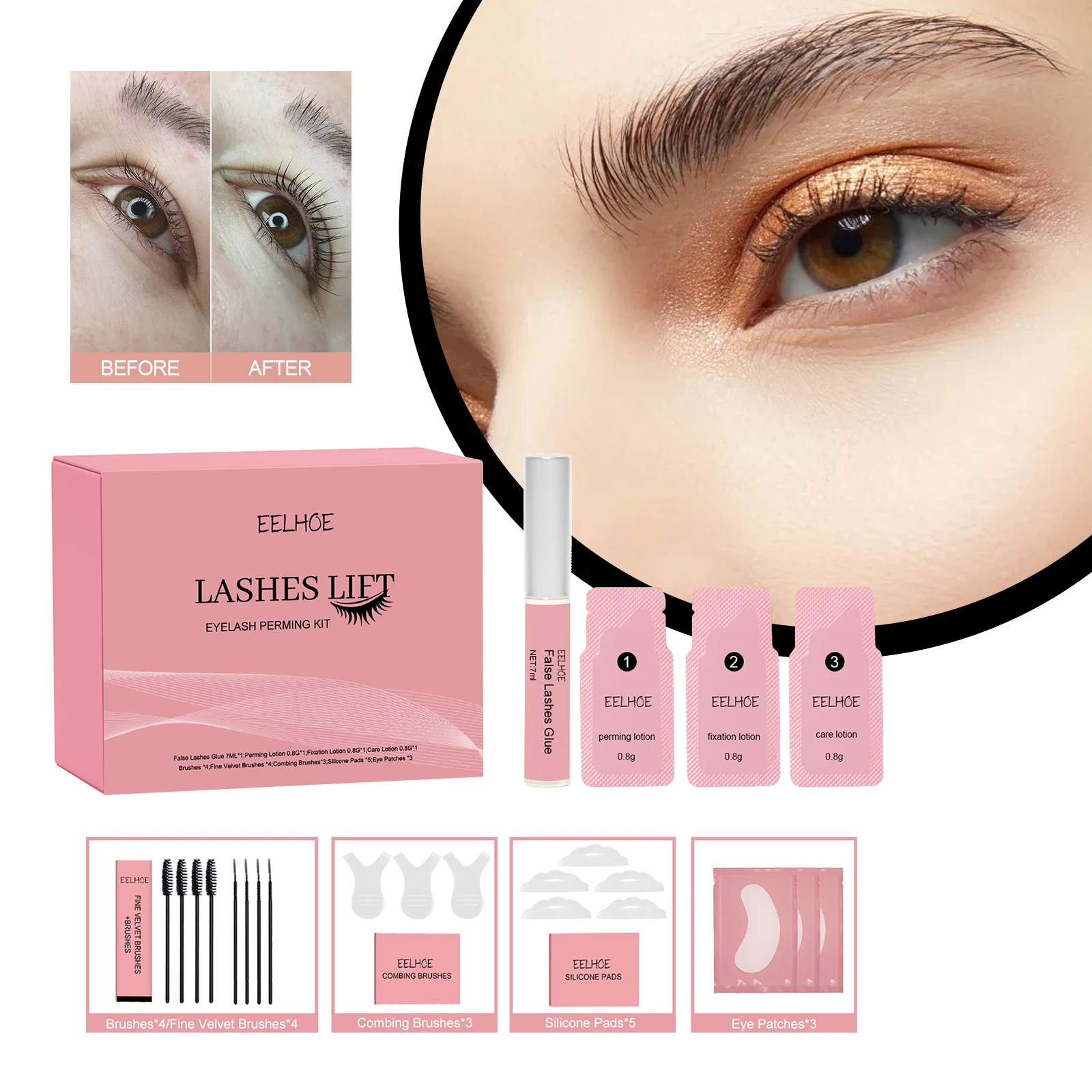 EELHOE Convenient quick eyelash perm set  Cheap COGS family salon lash lift kit Curling eyelash set natural  volume & curl SS