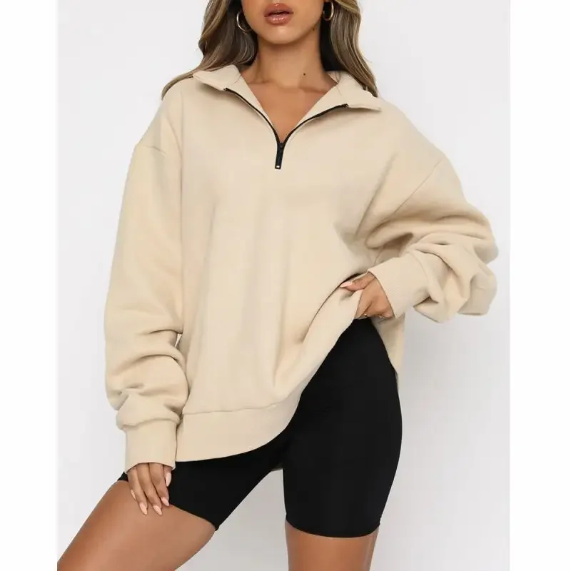 2023Casual Top Half Zip Pullover Long Sleevesweatshirt hoody without hood for Women