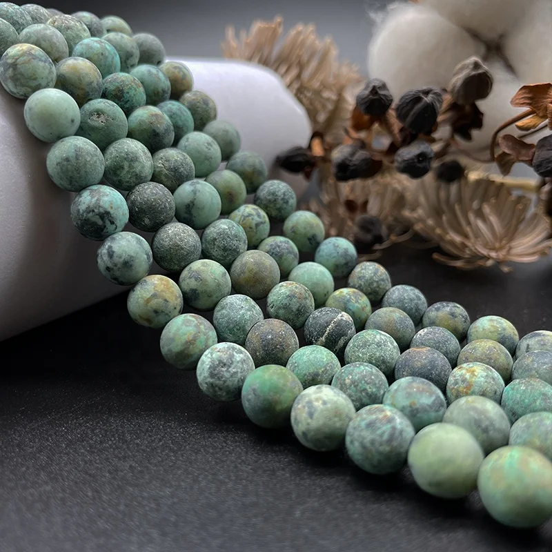 Gorgeous Matte Frosted African Turquoise for Jewelry Making African Turquoise Round Loose Gemstone Beads