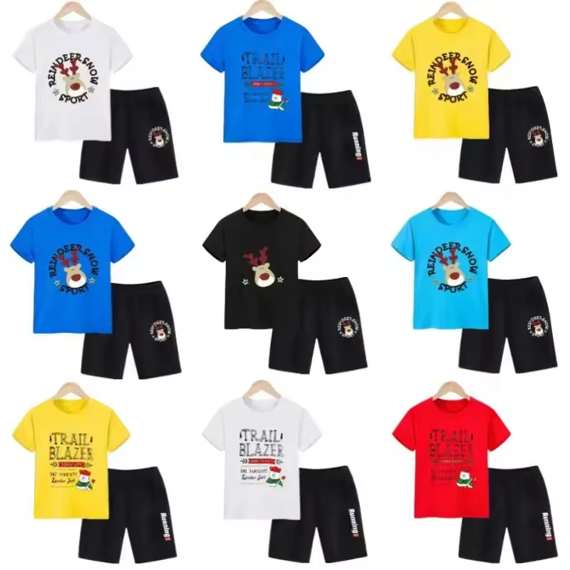Hot Selling Summer 2pcs Kids Outfits Short Sleeve T-shirt and Shorts Plaid Casual Children Boy Clothes Set