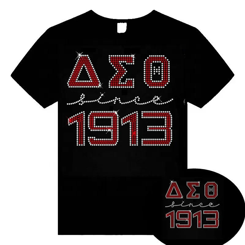 Wholesale Custom DST Sigma Theta 1913 Heat Press Hotfix Rhinestone LOGO Transfer Design Patches for Garments