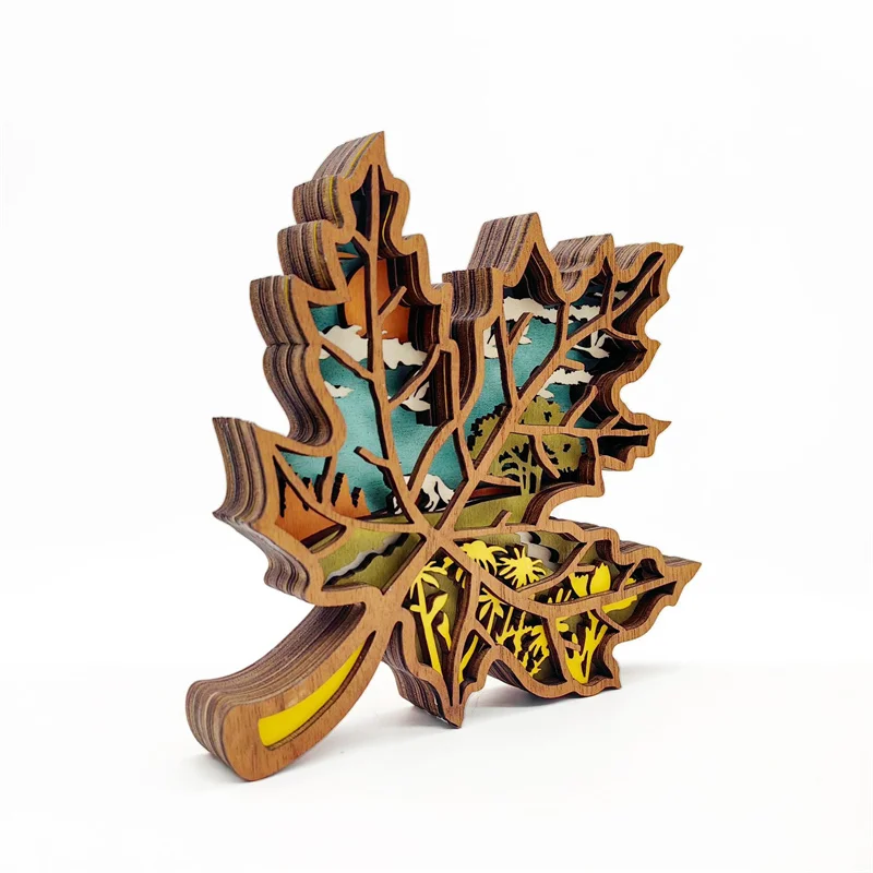 Wood Tourism Souvenirs Fridge Magnets Customized Laser Engrave 3D Craft Wooden Maple Leaf