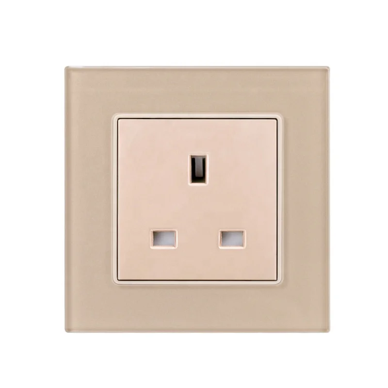 Luxury Toughened Glass Panel British Type 13A 250V 3-Pin Single Power Socket
