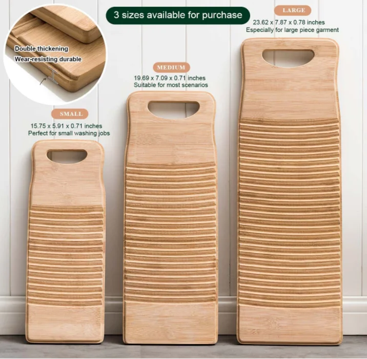 Natural Bamboo Hand Washboard for Laundry Washing Clothes Anti-slip Scrub Board Women School Home Vintage Decor