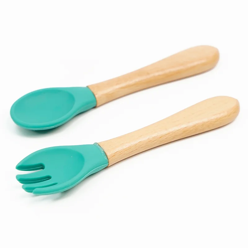 Hot Sale Can Be Custom Color Bamboo and Food Grade Silicone Baby Feeding Spoon