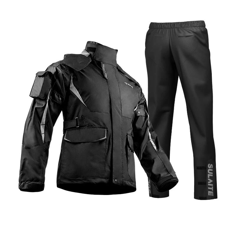 SULAITE Reflective Black Rain Coat Bike Suit Rainwear Motorcycle Men Waterproof Suit Raincoat For Motorcycle Riders