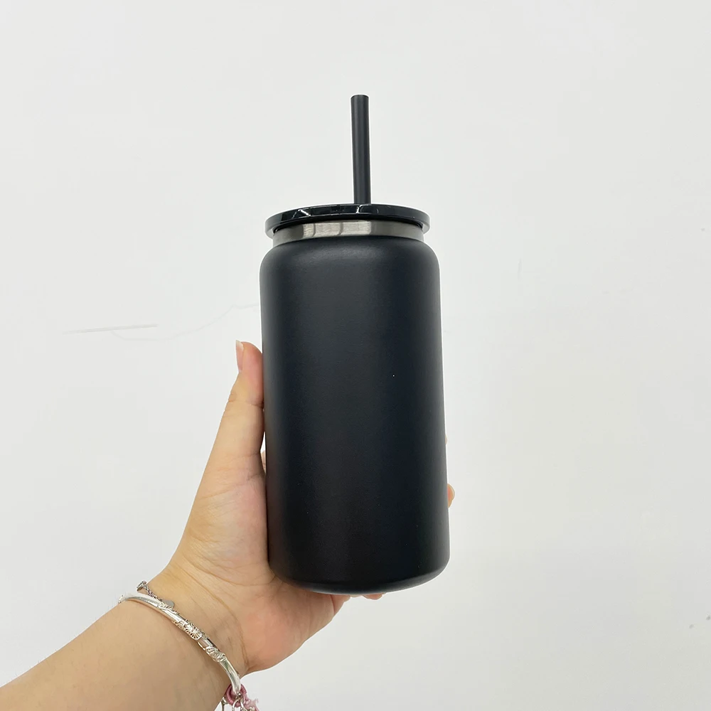 USA warehouse black plated underneath powder coated colored stainless steel double walled 16oz soda beer can